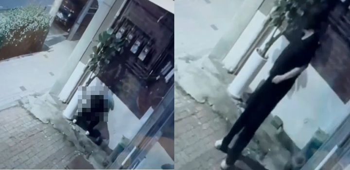 [서울=뉴시스] 미용실 앞에서 대변을 본 뒤 그대로 자리를 떠난 여성의 모습이 포착돼 논란이 일고 있다. (사진=보배드림 스레드 캡처)