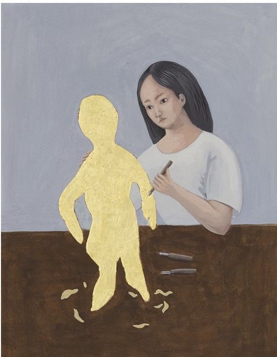 사람 모양 만들기 (Shaping a Human-Being) 20×15.5 cm, egg tempera and 24k gold leaf on linen on plywood, 2026 *재판매 및 DB 금지