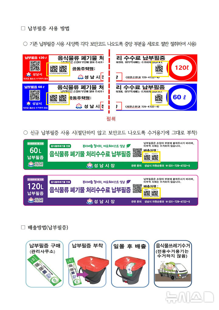 [성남=뉴시스] 성남시 음식물류 폐기물처리 수수료 납부필증 사용방법 안내문 (사진=성남시 제공) 2026.10.01.photo@newsis.com 