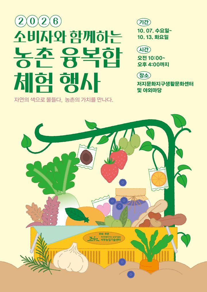 [제주=뉴시스] 제주도 농업기술원 서부농업기술센터 '소비자와 함께하는 농촌융복합 체험 행사' 포스터. (사진=제주도 제공) photo@newsis.com *재판매 및 DB 금지