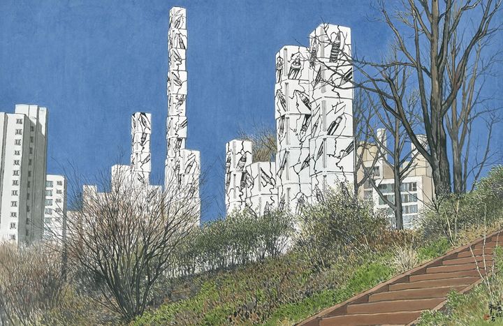 요용길, 파란하늘_122x182cm_종이에 수묵채색_2023. *재판매 및 DB 금지