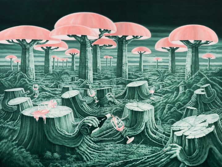장종완, I prefer white wine, 2024 Acrylic gouache and colored pencil on Korean paper 76.5 × 102 in *재판매 및 DB 금지