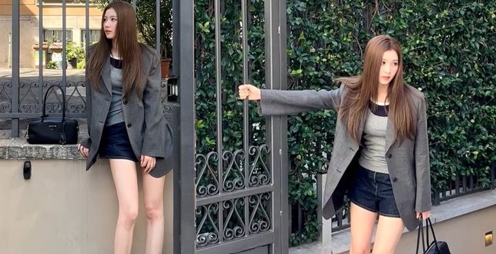 [서울=뉴시스]트와이스 사나가 데님 반바지와 오버사이즈 재킷을 매치한 패션으로 늘씬한 각선미를 뽐내고 있다. (사진=사나 인스타그램 캡처) 2026.10.02