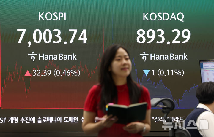 [서울=뉴시스] 김명년 기자 = 2일 오후 서울 중구 하나은행 딜링룸에서 딜러들이 업무를 보고 있다. 코스피는 0.46% 오른 7003.74에 장을 마쳤다. 코스닥 지수는 1.00포인트(0.11%) 내린 893.29에 거래를 종료했다. 서울 외환시장에서 원·달러 환율은 7.8원 내린 1350.6원 주간 거래를 마감했다. 2026.10.02. kmn@newsis.com