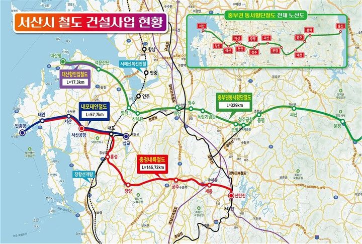 [서산=뉴시스] 충남 서산시가 추진 중인 4개 철도 구간 위치. (사진=서산시 제공) 2026.10.04. photo@newsis.com *재판매 및 DB 금지