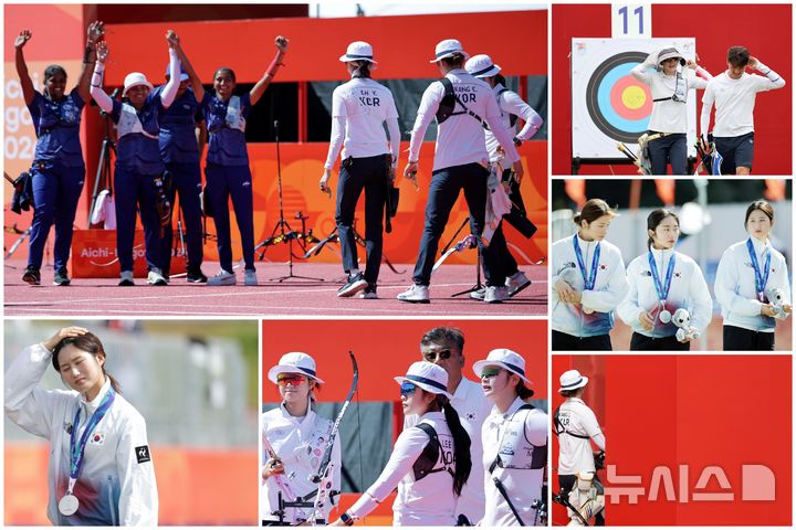 [나고야(일본)=뉴시스] 김금보·황준선 기자 = 한국 양궁은 금메달 3개, 은메달 3개, 동메달 3개로 이번 대회를 마무리했다.남자 양궁 리커브 대표팀의 김우진(청주시청), 김제덕(예천군청), 이우석(코오롱)은 단체전 결승에서인도를 꺾고 우승을 차지했고 이우석은 개인전 결승에서도 금빛 과녁을 명중해 아시안게임 2회 연속 2관왕에 올랐다. 또한 컴파운드 대표팀에서는 김종호(현대제철)가 남자 개인전 금빛 과녁을 명중했다.여자 리커브는 양궁이 정식 종목으로 채택된 1978년 이후 최초로 단체전, 개인전에서 단 하나의 금메달도 따지 못했다.오예진(광주은행)은 개인전 결승에서 인도의 17세 신예 쿰쿰 아닐 모호드(인도)에게 패하며 아쉬운 은메달을 기록했고, 기대를 모았던 강채영(현대모비스)은 8강에서 탈락의 고배를 마셨다.강채영은 김제덕과 함께 출전한 혼성 단체전에선 동메달에 머물렀다.세계 최강 한국 양궁은 신흥 강호 인도에 밀려 1위를 놓쳤다. 컴파운드 강국인 인도는 금메달 5개, 은메달 2개, 동메달 2개의 성적을 거뒀다. 2026.10.04. hwang@newsis.com