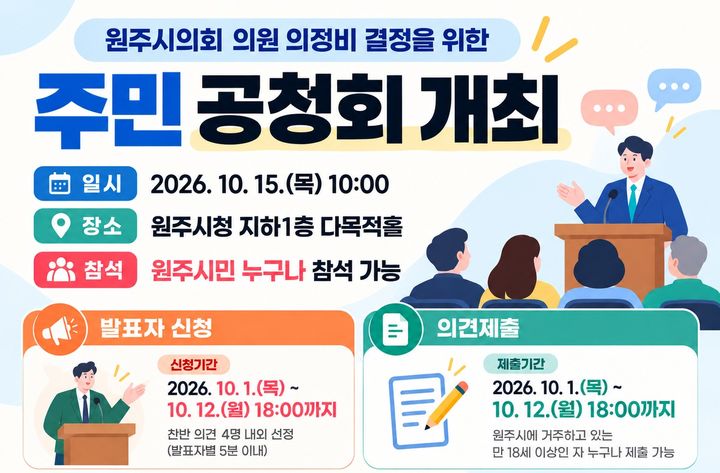 원주시의회 의원 의정비 지급액 결정 '시민 공청회' 안내문. *재판매 및 DB 금지