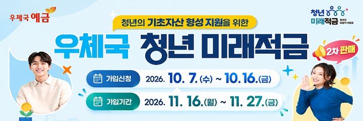[서울=뉴시스] 34세 이하 청년을 위한 우체국 청년미래적금 2차 판매가 시작된다. (사진=우본 제공) 2026.10.06. photo@newsis.com *재판매 및 DB 금지