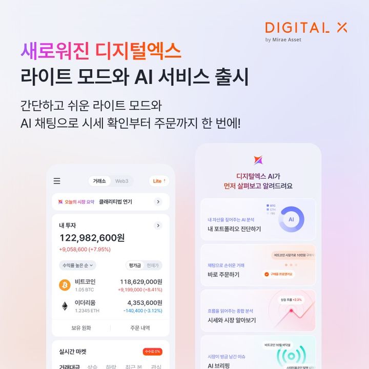 디지털엑스는 주요 화면을 전면 재설계하고 생성형 인공지능(AI) 챗봇을 탑재한 신규 앱을 6일 선보였다.(사진=디지털엑스 제공) *재판매 및 DB 금지