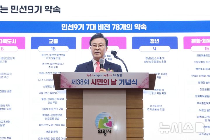 [의왕=뉴시스] 의왕 비전 2030 선포식에서 김성제 의왕시장이 비전을 발표하고 있다. (사진=의왕시 제공).2026.10.06. photo@newsis.com
