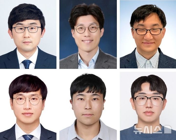 [창원=뉴시스]초박막 코팅으로 수전해 촉매 성능 향상 기술을 개발한 한국재료연구원, 포항공과대학교 등 공동 연구진. 위 사진 왼쪽부터 한국재료연구원 양주찬 책임연구원, 포항공대 안지환 교수, 울산과학기술원 이호식 교수. 아래 사진 왼쪽부터 한국재료연구원 윤기용 박사, 포항공대 김현민 박사, 한국재료연구원 이경복 석박통합과정생.(사진=한국재료연구원 제공) 2026.10.07. photo@newsis.com