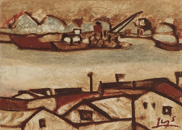 김종식, 〈부산항 석양〉 oil on board, 32.4×44.4cm, 추정가 120만~500만 원 *재판매 및 DB 금지