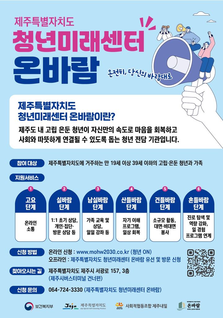 제주 고립·은둔 청년 돕는 '온바람' 12일 개소