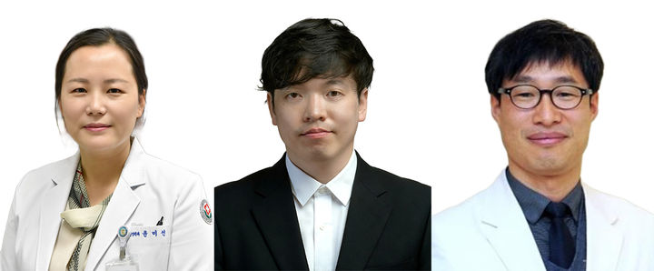 [화순=뉴시스] 박기웅 기자 = 화순전남대병원·삼성서울병원 공동연구팀. 왼쪽부터 윤미선 교수, 퉁 응우옌 티 우옹(Tung N.T. Uong) 박사, 조덕 교수. (사 = 화순전남대병원 제공) 2026.10.12. photo@newsis.com *재판매 및 DB 금지