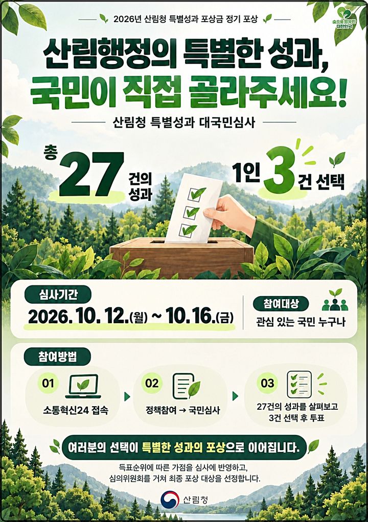 [대전=뉴시스] 산림행정 우수 사례 선정을 위한 국민 온라인 투표 안내물.(사진=산림청 제공) *재판매 및 DB 금지