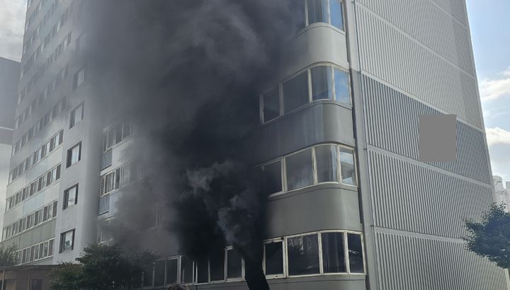 [서산=뉴시스] 13일 낮 12시46분께 충남 서산시 석림동의 한 아파트 1층에서 불이 나 검은 연기가 하늘로 치솟고 있다. (사진=독자 제공) 2026.01.13. photo@newsis.com *재판매 및 DB 금지