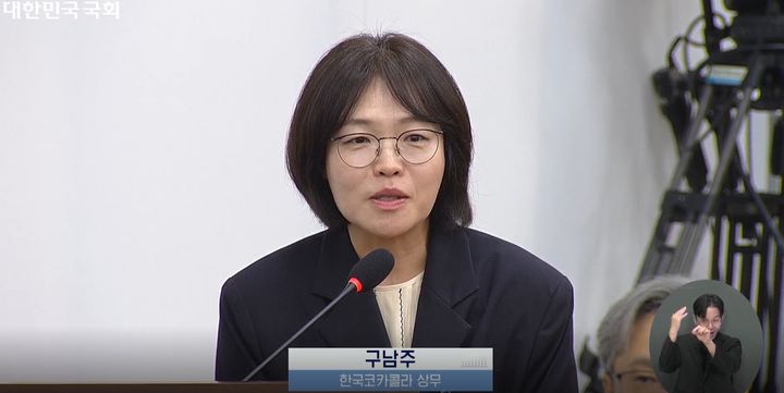 13일 국회 보건복지위원회 국정감사에서 구남주 한국코카콜라 상무가 답변하고 있다. (사진=국회 인터넷의사중계시스템 캡처) *재판매 및 DB 금지