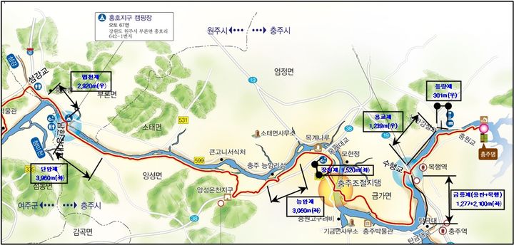 [원주=뉴시스] 섬강 합류부~충주댐 구간의 제방 겸용 자전거도로 노선도. (사진=원주지방환경청 제공) 2026.10.13. photo@newsis.com *재판매 및 DB 금지