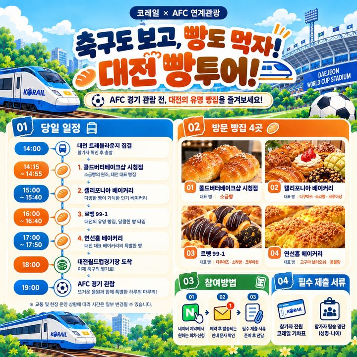 [대전=뉴시스] 대전시가 시행하는 코레일 연계 축구·빵지순례 투어 안내문. *재판매 및 DB 금지