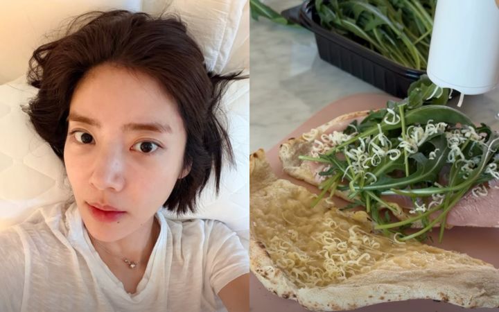 [서울=뉴시스] 가수 겸 배우 손담비가 화장기 없는 얼굴과 맑은 피부를 공개한 가운데, 아침 식사로 바게트샌드위치와 토마토수프를 먹으며 일상 속 자기 관리 모습을 전했다. (사진=손담비 인스타그램 캡처)