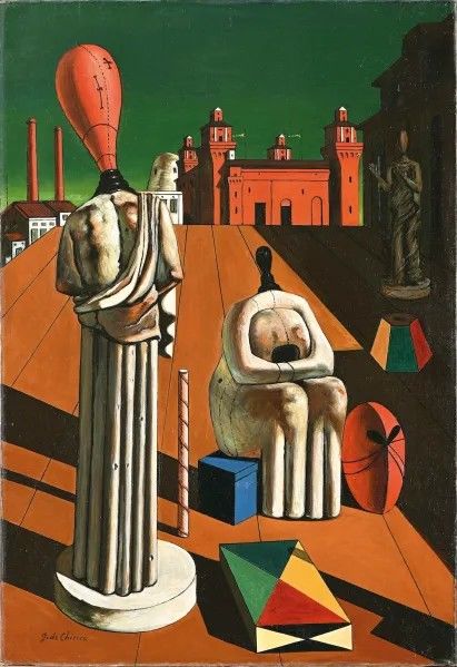 조르조 데 키리코의 1959년작 '불안한 뮤즈들(Le Muse Inquietanti)'. 작가는 자신의 초기 작품을 반복 제작하면서 일부 작품의 제작연도를 과거로 표기해 논란을 빚었다. 사진=크리스티 *재판매 및 DB 금지