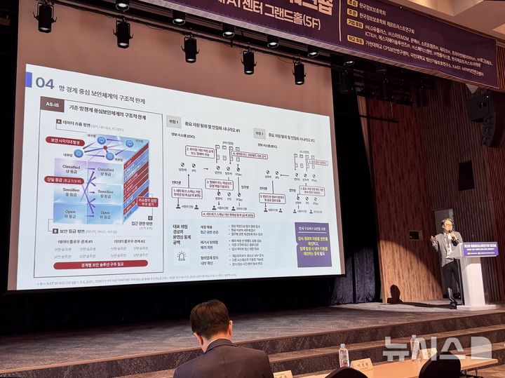 [서울=뉴시스] 윤정민 기자 = 김주태 프라이빗에이아이 부사장이 15일 서울 서초구 aT센터에서 열린 '한국정보보호학회 제2회 제로트러스트연구회 워크숍'에서 발표하고 있다. 2026.10.15. alpaca@newsis.com