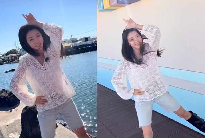 [서울=뉴시스]박한별이 제주도 바닷가에서 댄스 챌린지를 선보이며 늘씬한 실루엣을 뽐내고 있다. (사진=박한별 인스타그램 캡처) 2026.10.16