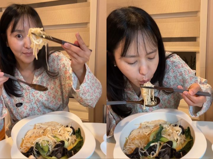 [서울=뉴시스] 방송인 박지윤이 인스타그램을 통해 곰탕 육수와 저칼로리 마라 소스, 채소·닭가슴살·두부를 활용한 다이어트 마라탕 레시피를 공개했다. (사진=박지윤 인스타그램 캡처)