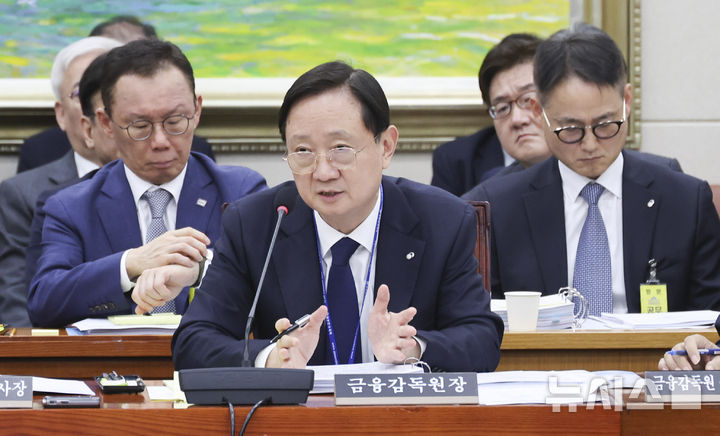 [서울=뉴시스] 최진석 기자 = 이찬진 금융감독원장이 19일 여의도 국회에서 열린 정무위원회의 금융감독원 등에 대한 국정감사에 출석해 의원질의에 답하고 있다. 2026.10.19. myjs@newsis.com