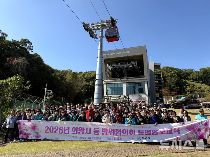 [의왕=뉴시스] 동 방위협의회 통일안보 교육 참석자들이 파주 임진각 안보 현장을 방문해 기념 촬영을 하고 있다. (사진=의왕시 제공)..2026.10.20. photo@newsis.com