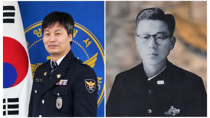 [서울=뉴시스] ‘2026년 경찰영웅’으로 선정된 고(故) 김선현 경감(왼쪽)과 고(故) 심연수 경사. 김 경감은 2018년 경북 영양군에서 흉기난동 피의자를 제압하다 순직했고, 심 경사는 1963년 강원 묵호역 선로에서 시민을 구한 뒤 순직했다. (사진=경찰청 제공) 2026.10.21. photo@newsis.com *재판매 및 DB 금지