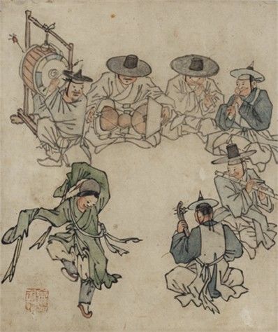 [통영=뉴시스] 신정철 기자= (재)통영문화재단 통영문화도시센터는 오는 24일 오후 3시부터 통영 삼도수군통제영 세병관에서 ‘단원 김홍도, 통제영의 육각과 무동을 만나다’를 주제로 2026 통영예술포럼을 개최한다.사진은 조선 후기 대표 화가 단원 김홍도(金弘道, 1745~1803년)의 풍속화 '무등' 모습.(사진=통영시 제공).2026.10.21. photo@newsis.com *재판매 및 DB 금지
