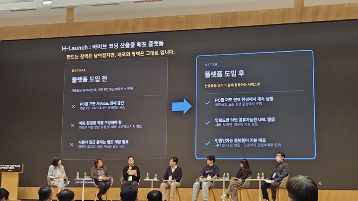 [서울=뉴시스] 남주현 기자 = 진은숙 현대차·기아 ICT담당 사장이 21일 서울 서초구 현대차 양재 본사에서 열린 '소프티어 테크톡 오프데이 2026'에서 'AI의 여정을 위한 준비'를 주제로 패널토크를 진행하고 있다. njh32@newsis.com 26.10.21. *재판매 및 DB 금지