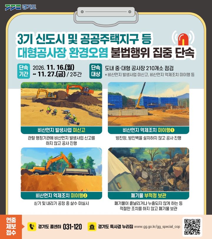 경기도, 3기 신도시 등 대형공사장 환경오염 행위 단속