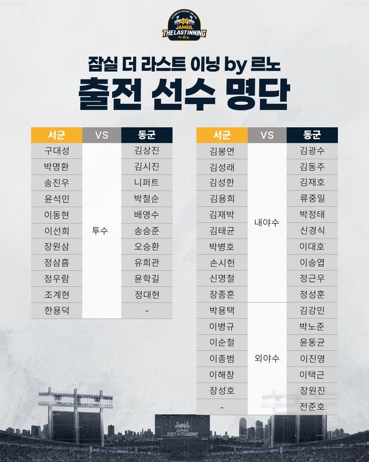 [서울=뉴시스] 잠실 더 라스트이닝 출전 명단. (사진=일구회 제공) 2026.10.22. *재판매 및 DB 금지