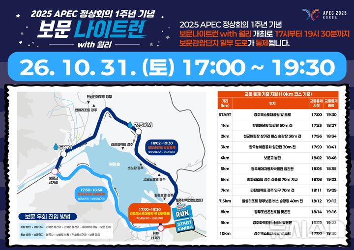 보문 나이트런 코스와 차량 통제 구간