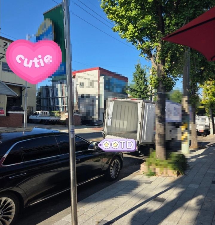 [서울=뉴시스]버스 정류장에 주차한 차량. 사진 보배드림 캡처 *재판매 및 DB 금지