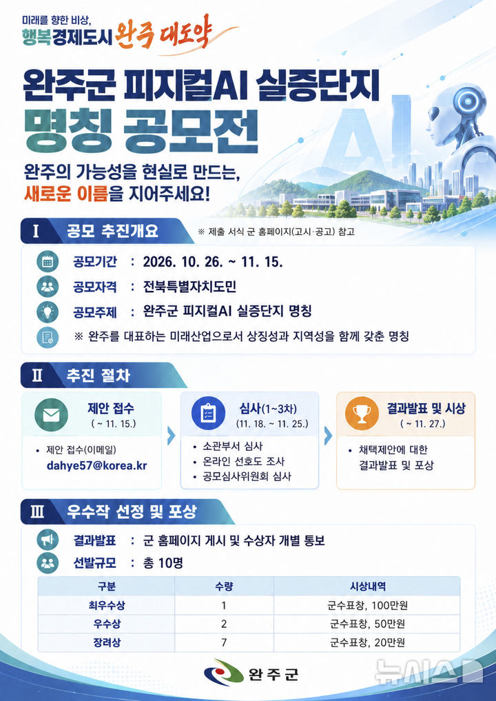 [완주=뉴시스] '완주군 피지컬AI 실증단지 이름 공모전' 안내 포스터. *재판매 및 DB 금지