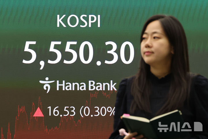 [서울=뉴시스] 권창회 기자 = 23일 서울 중구 하나은행 딜링룸에서 딜러들이 업무를 보고 있다. 코스피가 전 거래일 대비 16.53포인트(0.30%) 오른 5550.30에 마감했다. 원달러 환율은 1324.6원으로, 코스닥 지수는 12.41포인트(1.62%) 오른 751.69에 장을 마쳤다. 2026.10.23. kch0523@newsis.com