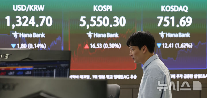 [서울=뉴시스] 권창회 기자 = 지난 23일 서울 중구 하나은행 딜링룸에서 딜러들이 업무를 보고 있다. 2026.10.23. kch0523@newsis.com