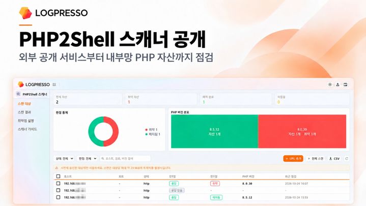 [서울=뉴시스] 로그프레소는 로그프레소 스토어에 'PHP2Shell 스캐너' 앱을 공개했다고 26일 밝혔다. 2026.10.26. (사진=로그프레소 제공) *재판매 및 DB 금지
