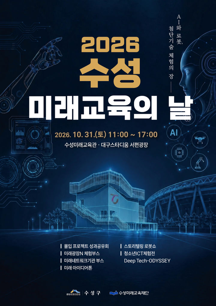 [대구=뉴시스] 대구 수성구가 인공지능(AI)과 로봇·드론을 활용해 생활 속 문제의 해결 방안을 찾는 미래교육 축제를 연다. (그래픽 = 대구시 수성구 제공) 2026.10.26. photo@newsis.com *재판매 및 DB 금지