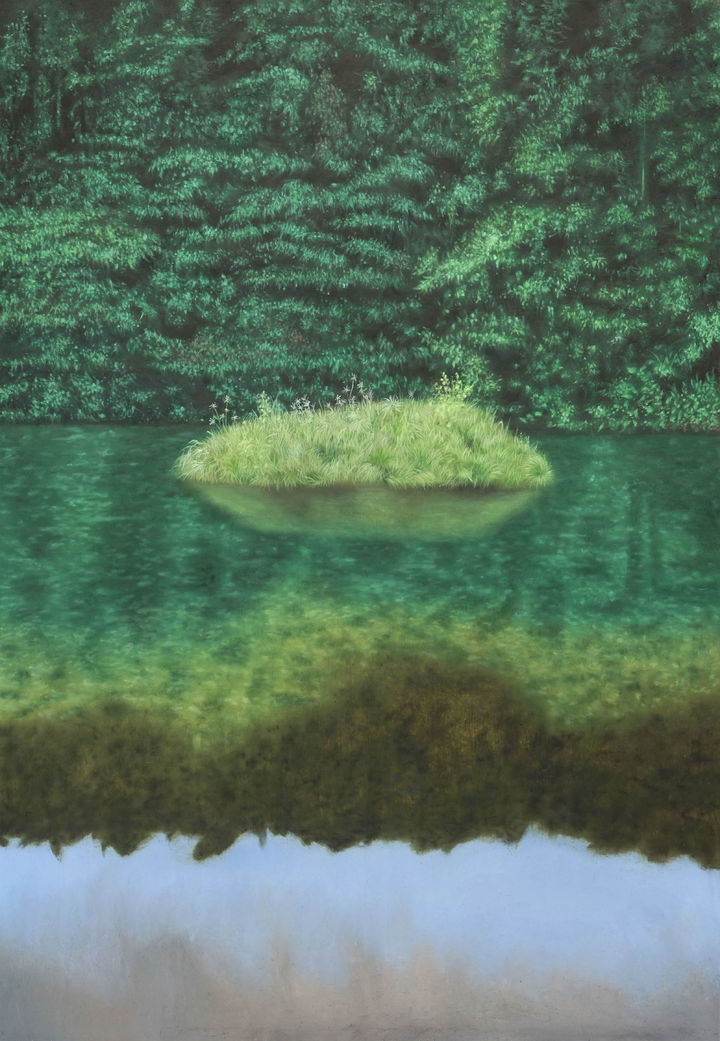 대상 박지수, Green Monologue(녹색독백), 장지에 콩댐, 유채, 162.2x112.1cm, 2026 *재판매 및 DB 금지