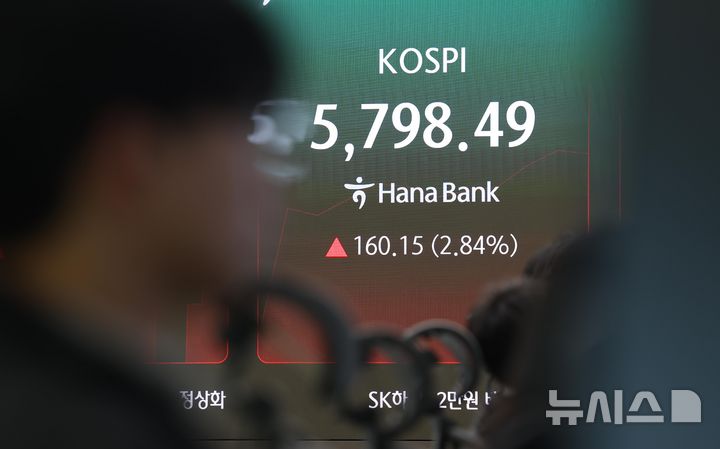 [서울=뉴시스] 김명년 기자 = 코스피가 전 거래일보다 2.23% 오른 5763.85에 개장한 28일 오전 서울 중구 하나은행 딜링룸에서 딜러들이 업무를 보고 있다. 코스닥 지수는 전 거래일보다 13.07포인트(1.76%) 상승한 756.90에 거래를 시작했다. 2026.10.28. kmn@newsis.com