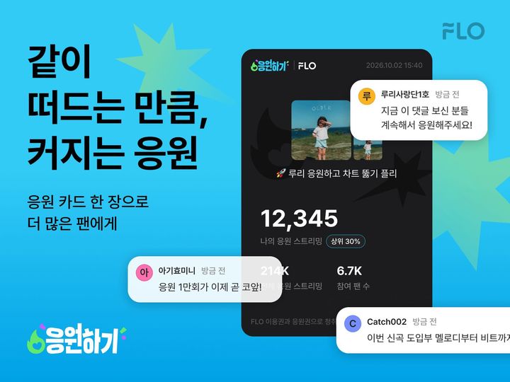 [서울=뉴시스] 드림어스컴퍼니는 29일 자사 음악 플랫폼 플로의 '응원하기' 서비스에 '응원 카드'와 댓글 기능을 추가했다. (사진=플로 제공) *재판매 및 DB 금지