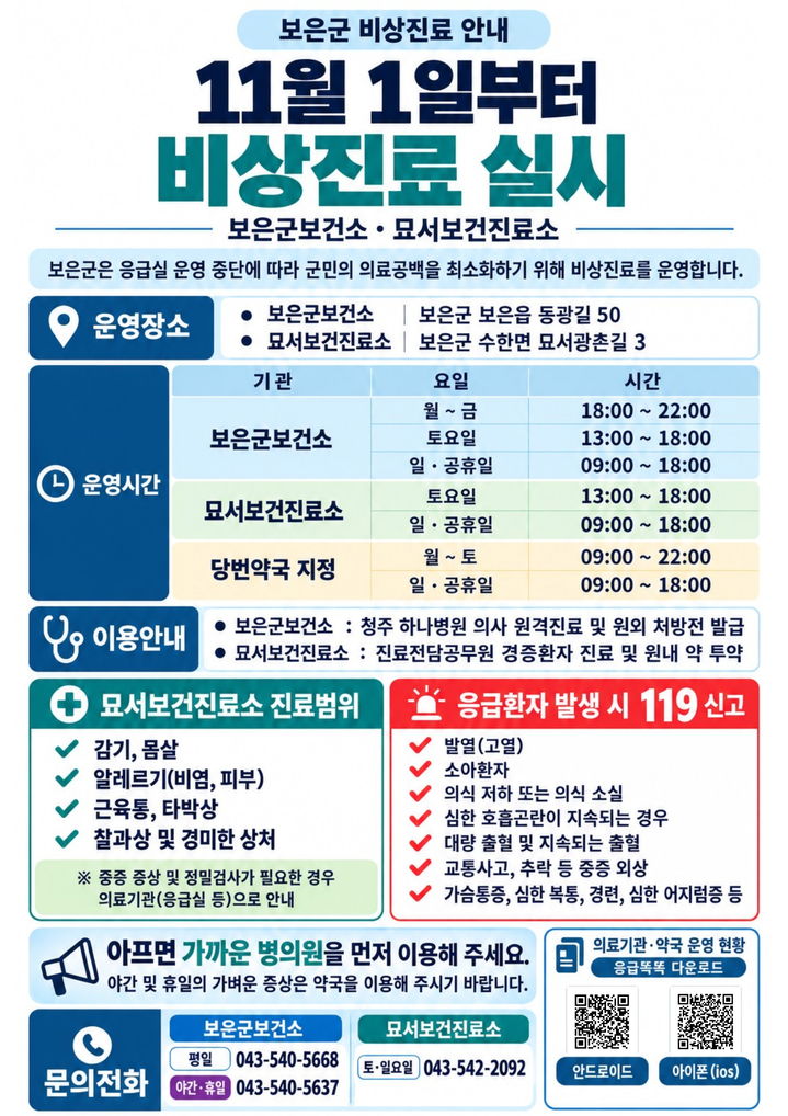 [보은=뉴시스] 비상진료 안내 포스터. (사진=보은군 제공) 2026.10.29. photo@newsis.com *재판매 및 DB 금지