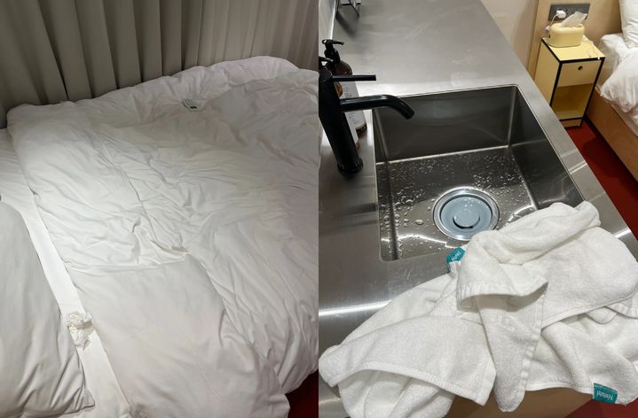 [서울=뉴시스] 무인호텔 입실 20분 만에 '방을 사용하지 않았다'며 환불을 요구한 커플이 실제로는 시설 이용 흔적을 남긴 채 퇴실했다는 사연이 전해졌다. (사진=스레드 캡처)