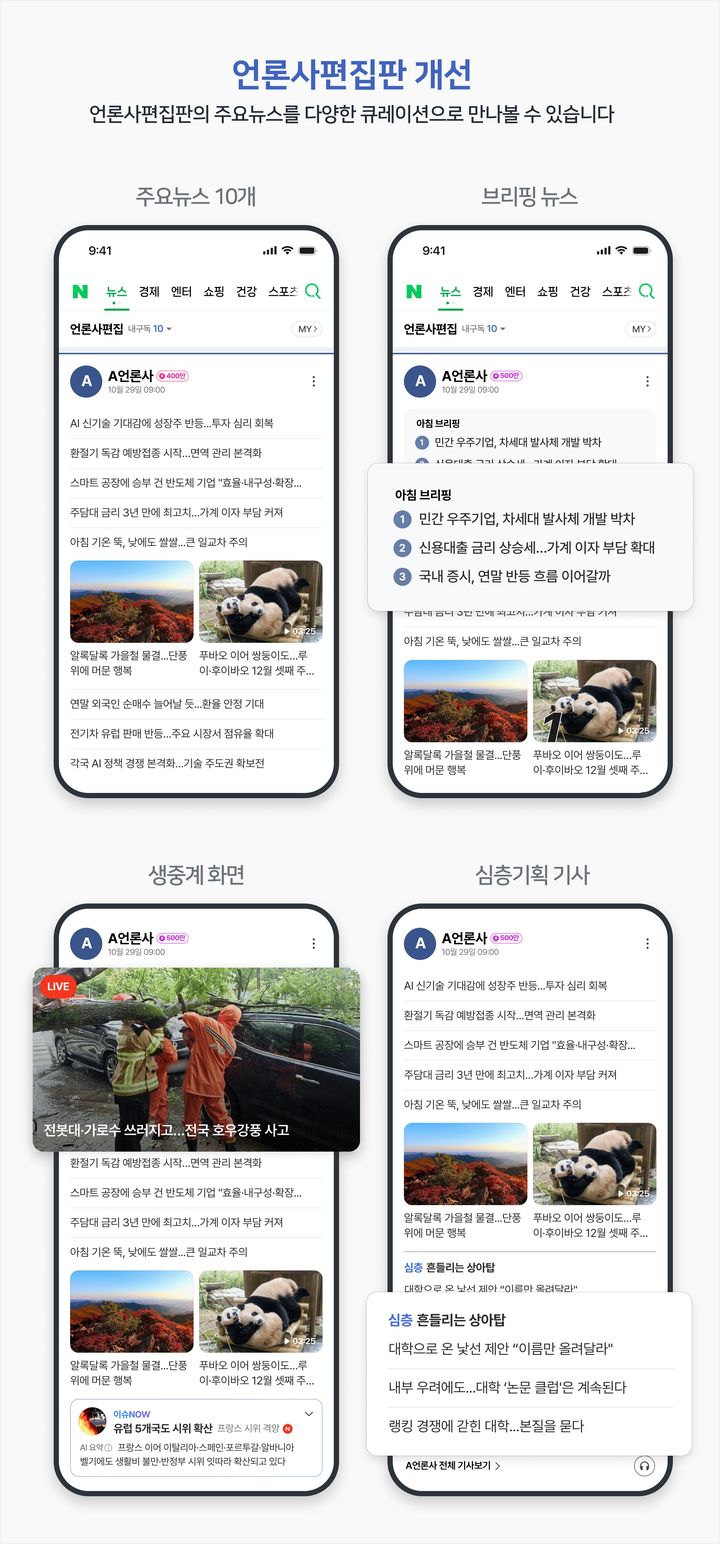 [서울=뉴시스] 네이버는 지난 29일 뉴스 언론사 편집판의 기사 배치와 편집 형식을 개편했다고 30일 밝혔다. 2026.10.30. (사진=네이버 제공) *재판매 및 DB 금지