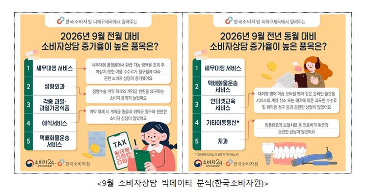 9월 한 달 '세무대행 서비스' 관련 소비자상담이 전월 대비 두 배 넘게 늘어난 것으로 나타났다.(자료=한국소비자원 제공) *재판매 및 DB 금지