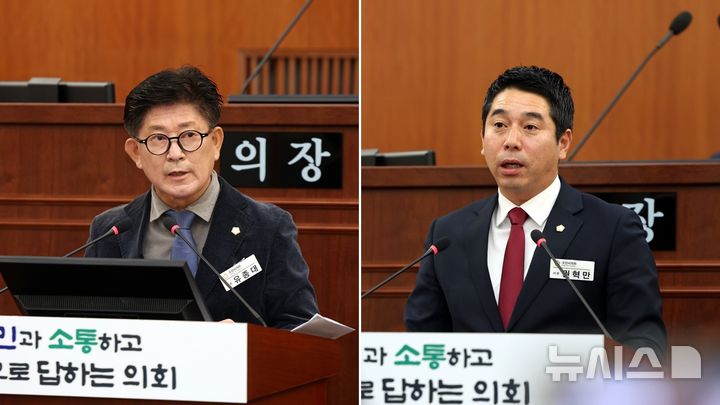 [오산=뉴시스] 오산시의회 유종대··권혁만 의원이 각 7분 발언을 하고 있는 모습 (사진=오산시의회 제공) 2026.10.30.photo@newsis.com 
